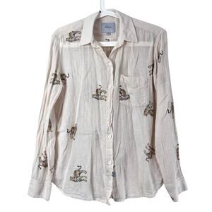 Rails Charli Shirt Ivory Tigers Linen Blend Button Front Top Beige Animal Print